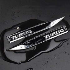 2x Black 3D Metal TURBO Logo Sport Emblem Car Side Fender Badge Vehicle Stickers