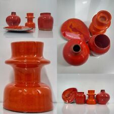 West German Fat Lava Orange Cari Zalloni Steuler Candle Holder + Pot + Dish Red 