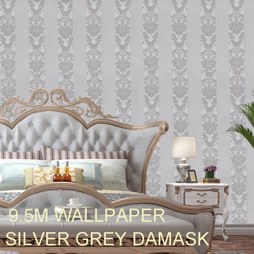 Silver grey damask - grey, glitter