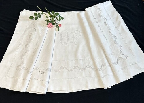 French vintage linen sheet - vintage,