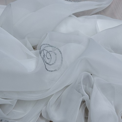 White embroidered voile fabric - embroidered,