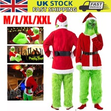 The Grinch Costume Mask Cosplay Adult Christmas Santa Suit Fancy Dress Outfit