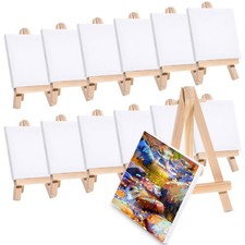 12 Sets Wooden Easel Kids Canvas Painting Stand Child Mini Canvases Tiny Kit