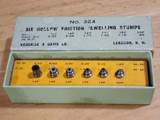 6 Vintage K & D No. 324 Watchmakers Hollow Friction Jewelling Stumps VG + Box