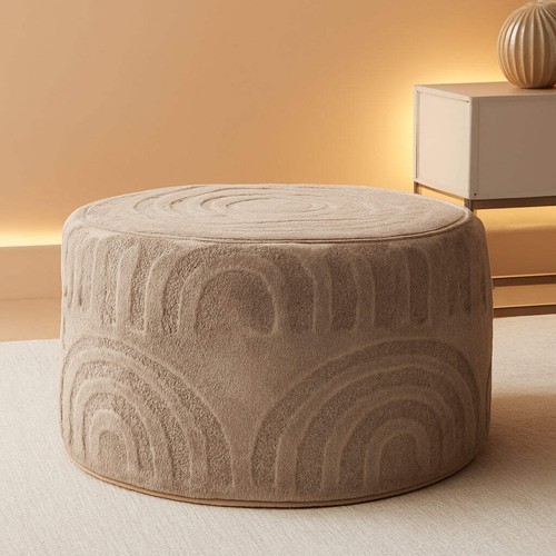 Khaki round ottoman pouf - khaki,