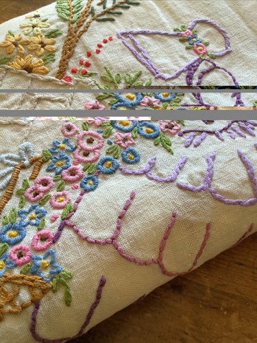Vintage linen tablecloth hand - linen,