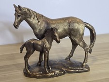 Horse & Foal ornament sculpture figurine Leonardo Bronzed Gold Pony lover gift.
