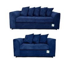 DYLAN FULL BACK BLUE JUMBO CORD SOFA SET 3+2 & FOOTSTOOL