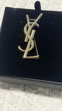 Saint Laurent YSL Logo Brooch – Gold Tone, New in Box