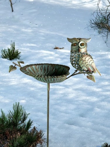 Verdigris owl bird bath - owl,