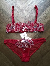 BNWT Agent Provocateur Naomi Set Red Embroidered Bra 34A Brief M Luxury Lingerie