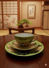 Vintage Hand Painted Japan Tea Cup Saucer & Plate Trio Set – Lustre & Gold