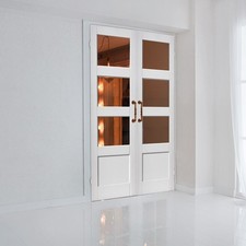 Internal rebated door pair french doors Shaker 3 light clear glass white primed
