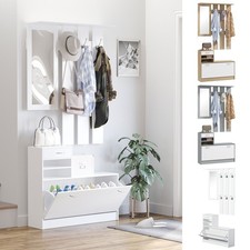 Hallway Furniture Set with Shoe Storage Cabinet, Coat Rack and Mirror