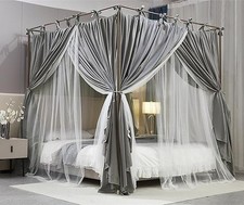 4 Corners Post Princess Curtain Bed Canopy Double Layer Cozy Mosquito Net Mesh a