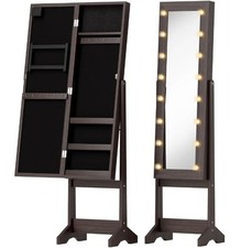 Mirror Jewelry Cabinet Storage Organiser Full-Length Free Standing Dark Brown