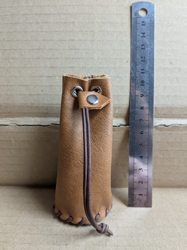 Real leather drawstring - leather, pouch