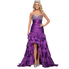 Deb Strapless Purple Jewel Hi Low Ball Gown Ruched Ruffles Size 5/6 Formal Dress