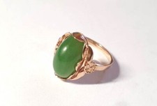 Charming Last Century  GOLD 14K Jade ring Stamp 583 ROYAL USSR Antique