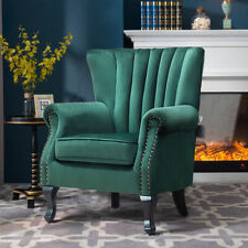 Velvet Upholstered Armchair Queen Anne Chair Lounge Sofa Wingback Chair Green 