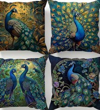 4 pcs Vintage Oil Painting Peacock Cushion Covers Pillowcase 18inch 45x45cm 