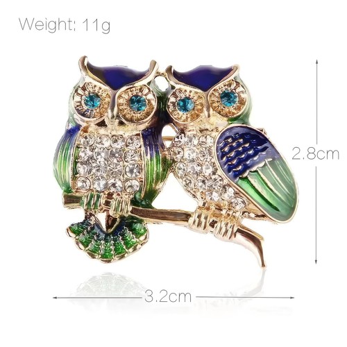 Double owl brooches rhinestone - brooches,