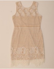 STELLA MORGAN Womens Sleeveless Sheath Dress UK 16 Large Beige Floral AL03