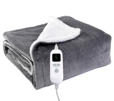 Silky Smooth Grey Shu Velveteen Carbon Fibre Heated Electric Throw,  160x130