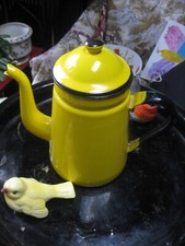 Vintage Canary Yellow Enamel Metal Coffee Pot Made in Japan