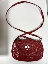 Vtg Y2K Tula Radley Red Patent Leather adjustable Crossbody Bag bronze hardware