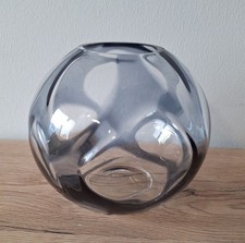 Gistl Glass Vase, Frauenau, Smoky Blue, Sphere Shape Space Age, 1960s,