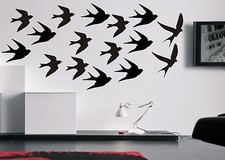 FLYING SWALLOWS Wall Art Stickers, Flock of Birds (decals) 16 x birds, 3 x sizes