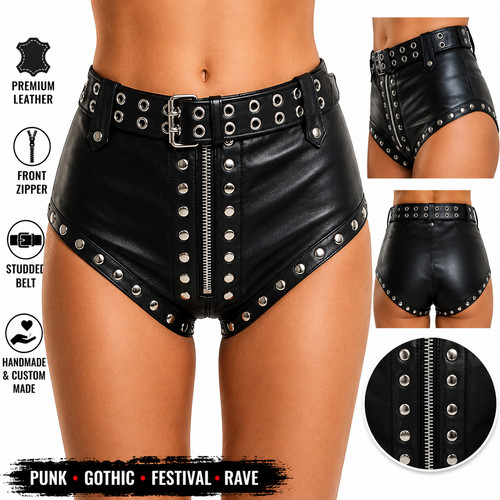 Women black leather studded - black,