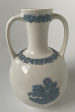 Vintage Wedgwood Embossed Queensware Lavender Blue on Cream Double-Handled Vase