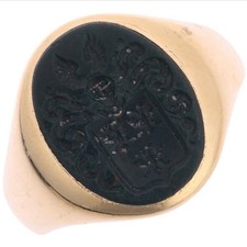 Antique 18K Gold Bloodstone Intaglio Seal Ring Size Q 7.2G