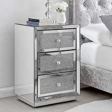 STELLA Mirrored Crushed Diamond Bedside Table Cabinet 3 Draws Bedroom Cabinet