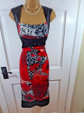Joseph Ribkoff Black & Red Floral Lined Dress, UK 14, New Without Tags