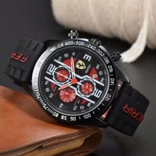 New Men's Formula 1 Scuderia Ferrari 46mm Luxury Chronograph Red Silicone Watch