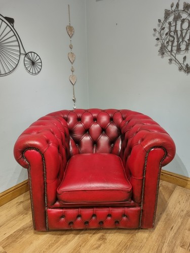 Red leather chesterfield - leather,