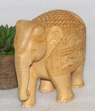 Antique Wooden Elephant Figurine Original Hand Carved Large Heavy 14877
