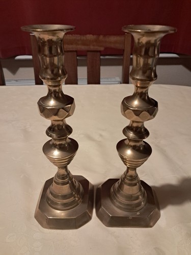 Pair brass plated candlesticks - pair,
