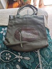 CATERINA LUCCHI Olive Green Leather Handbag Shoulder Bag Made In Italy A9