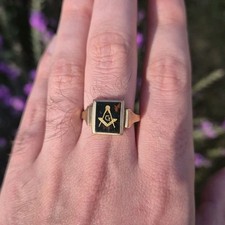 Victorian Masonic Signet Ring in 9ct Gold with Bloodstone Panel, Hallmarked...