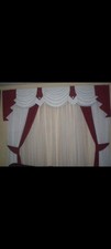 SWAGS AND TAILS+ CURTAINS  WHITE/BURGUNDY 90X65X90 UNLINED