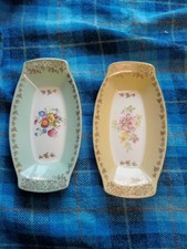 Mid-century Sandwich Plate Set, Figgjo Flint Norway, Flowers, Pastels & Gold