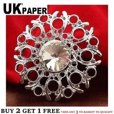 SILVER TONE FLOWER LARGE GEM