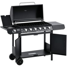 Gas BBQ Grill Trolley with 7 Burners Cabinet Multifunction Metal Black