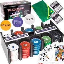 Texas Poker Set With 200 Chips Game Cloth Mat plus 2 Deck of Plastic Cards