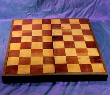 ANTIQUE INLAID WOOD FOLDING CHESS BOARD / BOX c1900 1 3/4" squares
