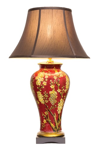 Red ceramic lamp oriental - red,